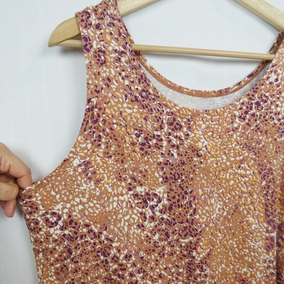 LOGO Layers Animal Print Tank Top Sz 1X Terracotta Peach Multi Knit Pleated Hem - Picture 8 of 8